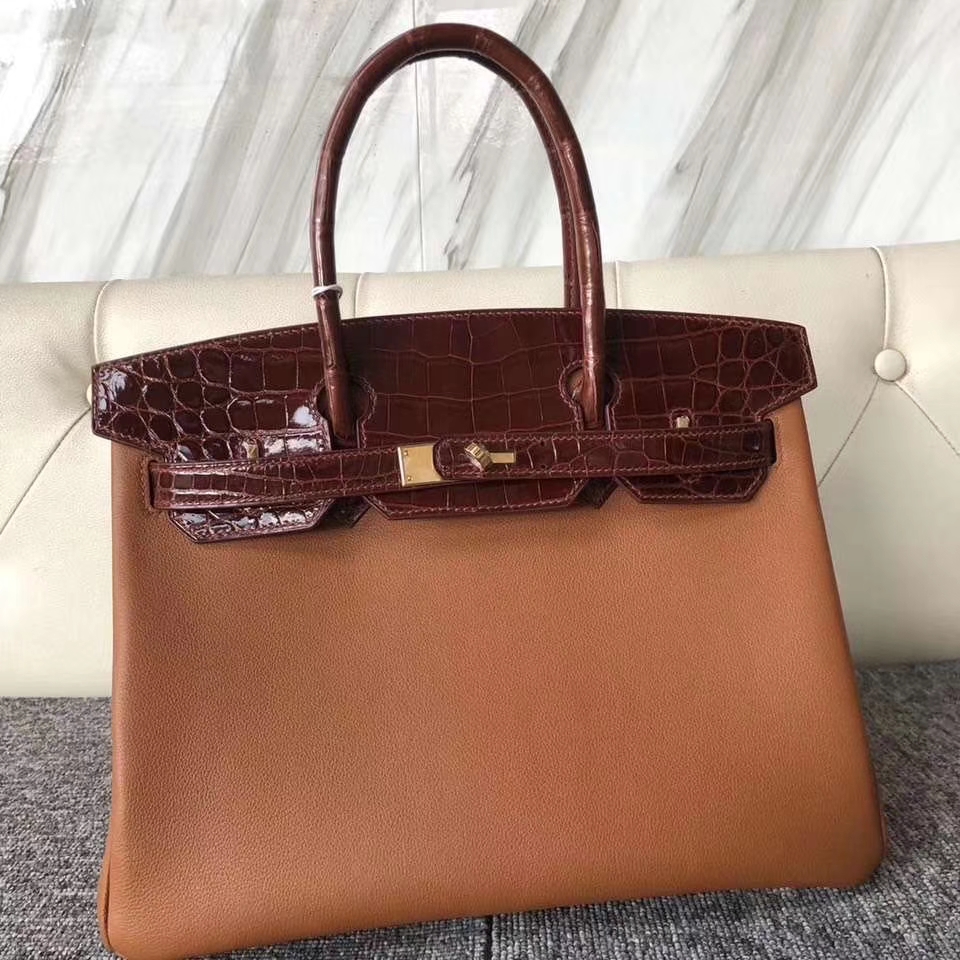 Hermès（爱马仕）Birkin 30cm Evecolor ck37 金棕色 鳄鱼蜜糖棕 金扣