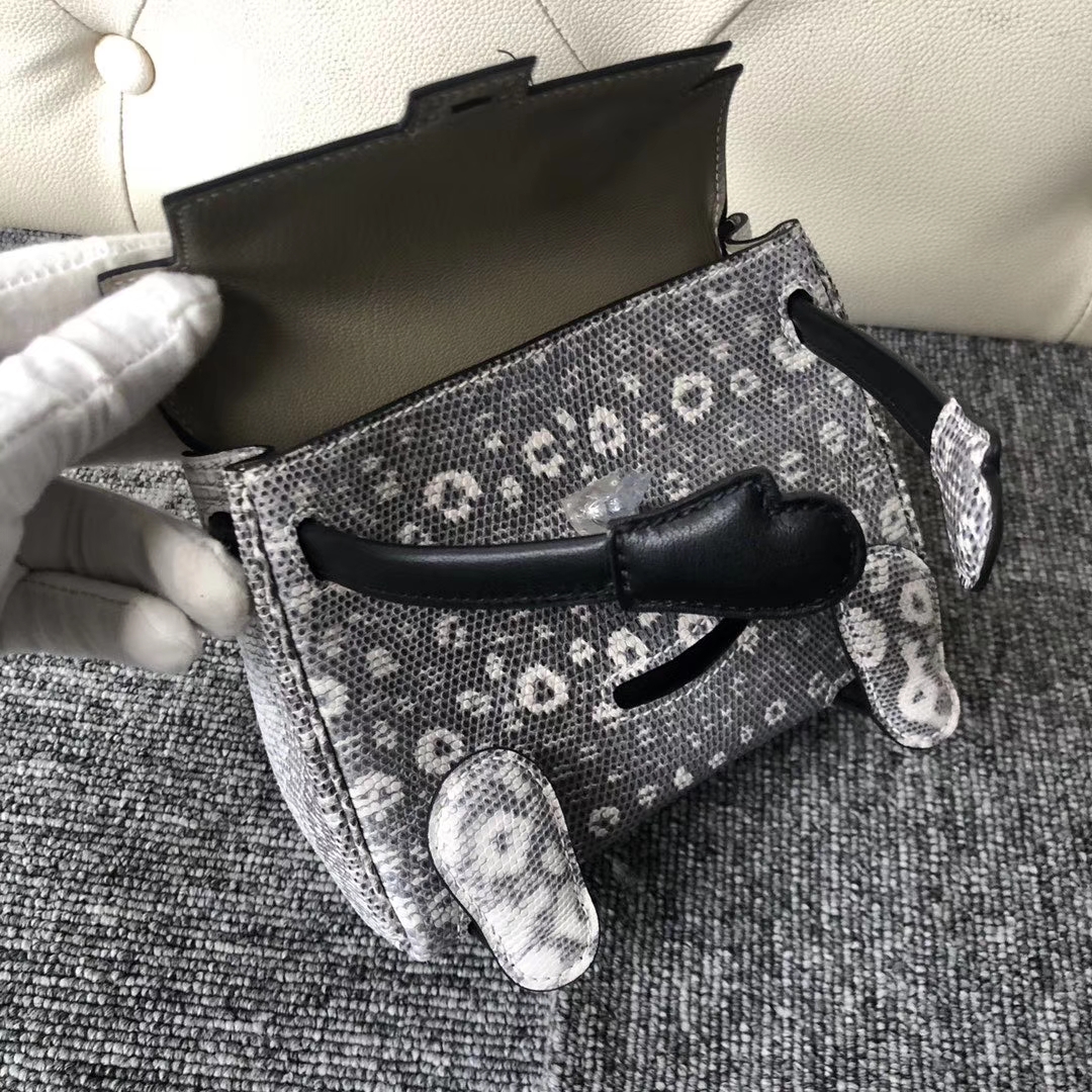 Hermès（爱马仕）Kelly doll  Lizard 小喜马拉雅色 拼 黑色 银扣 顶级手缝