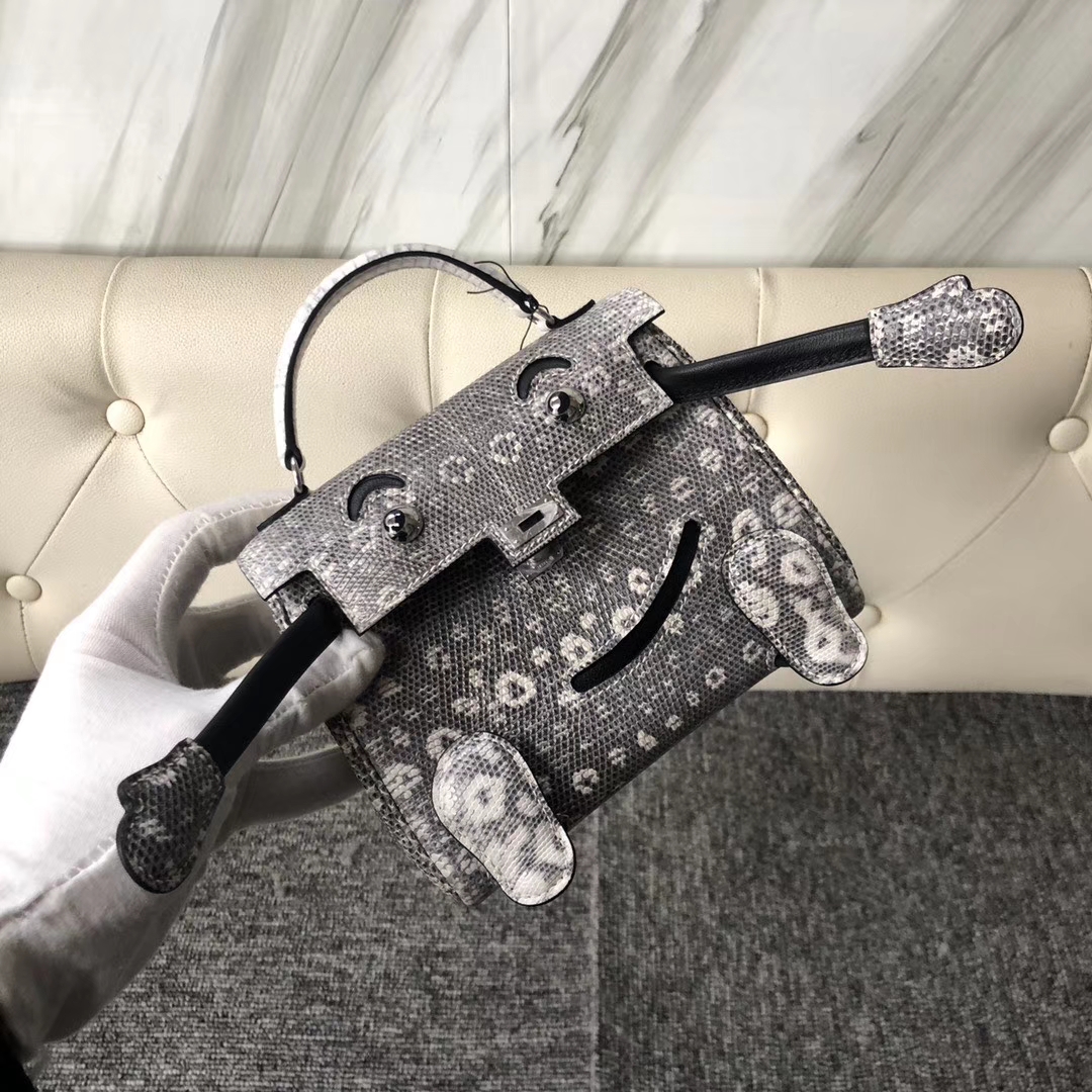 Hermès（爱马仕）Kelly doll  Lizard 小喜马拉雅色 拼 黑色 银扣 顶级手缝