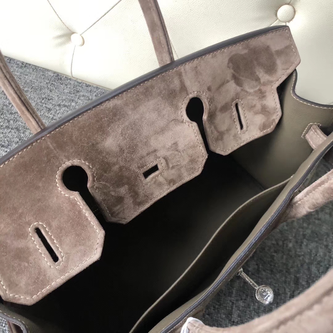 Hermès（爱马仕）Birkin 铂金包 麂皮 灰色 银扣 30cm