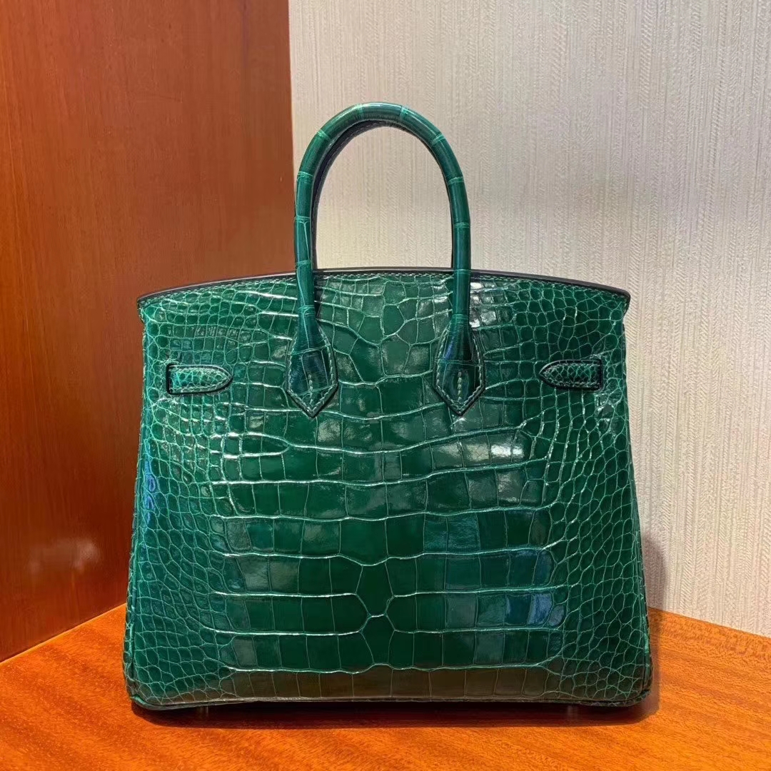 Hermès（爱马仕）Birkin 铂金包 亮面方块 美洲鳄鱼 Shiny Alligator Crocodile CK67祖母绿 金扣 25cm