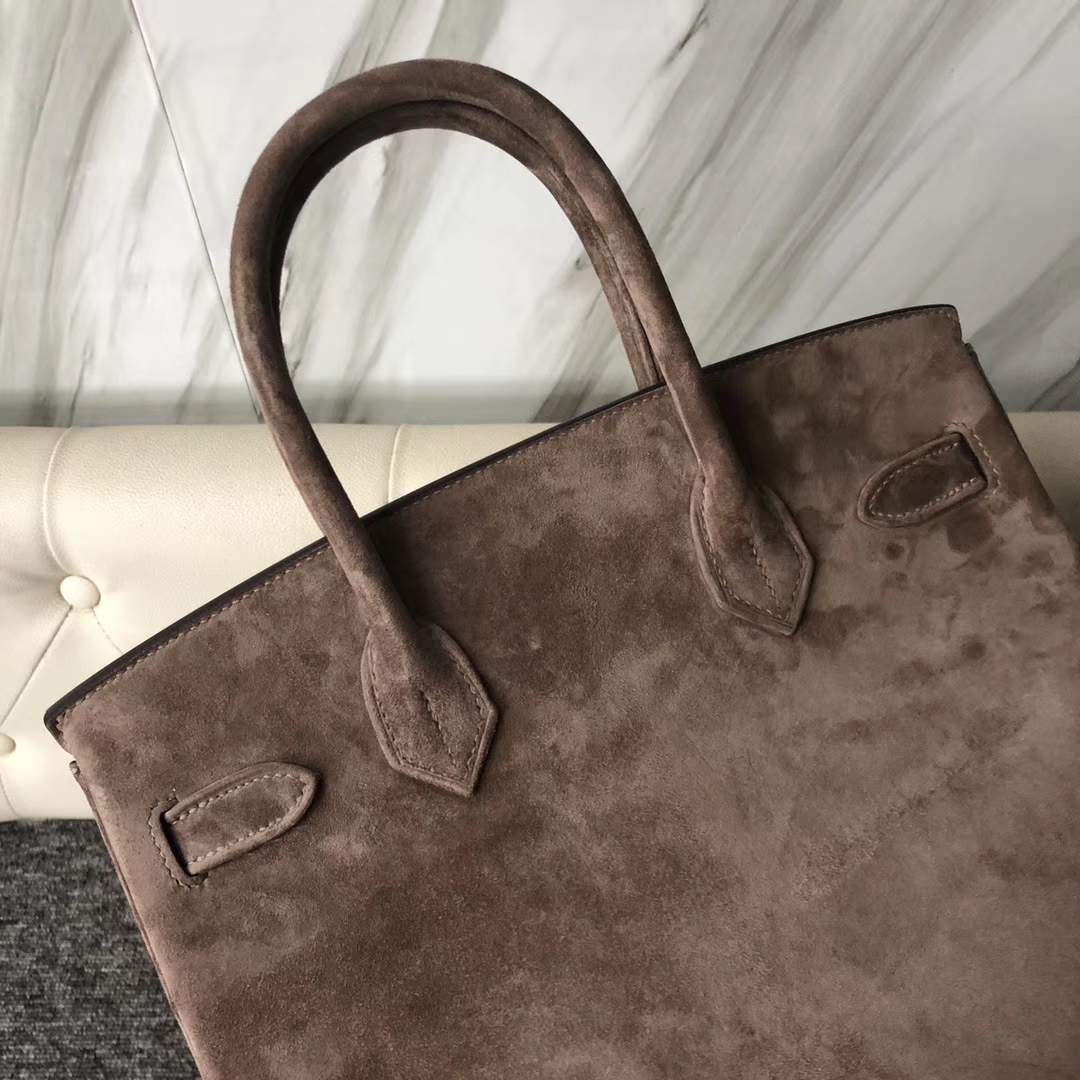 Hermès（爱马仕）Birkin 铂金包 麂皮 灰色 银扣 30cm