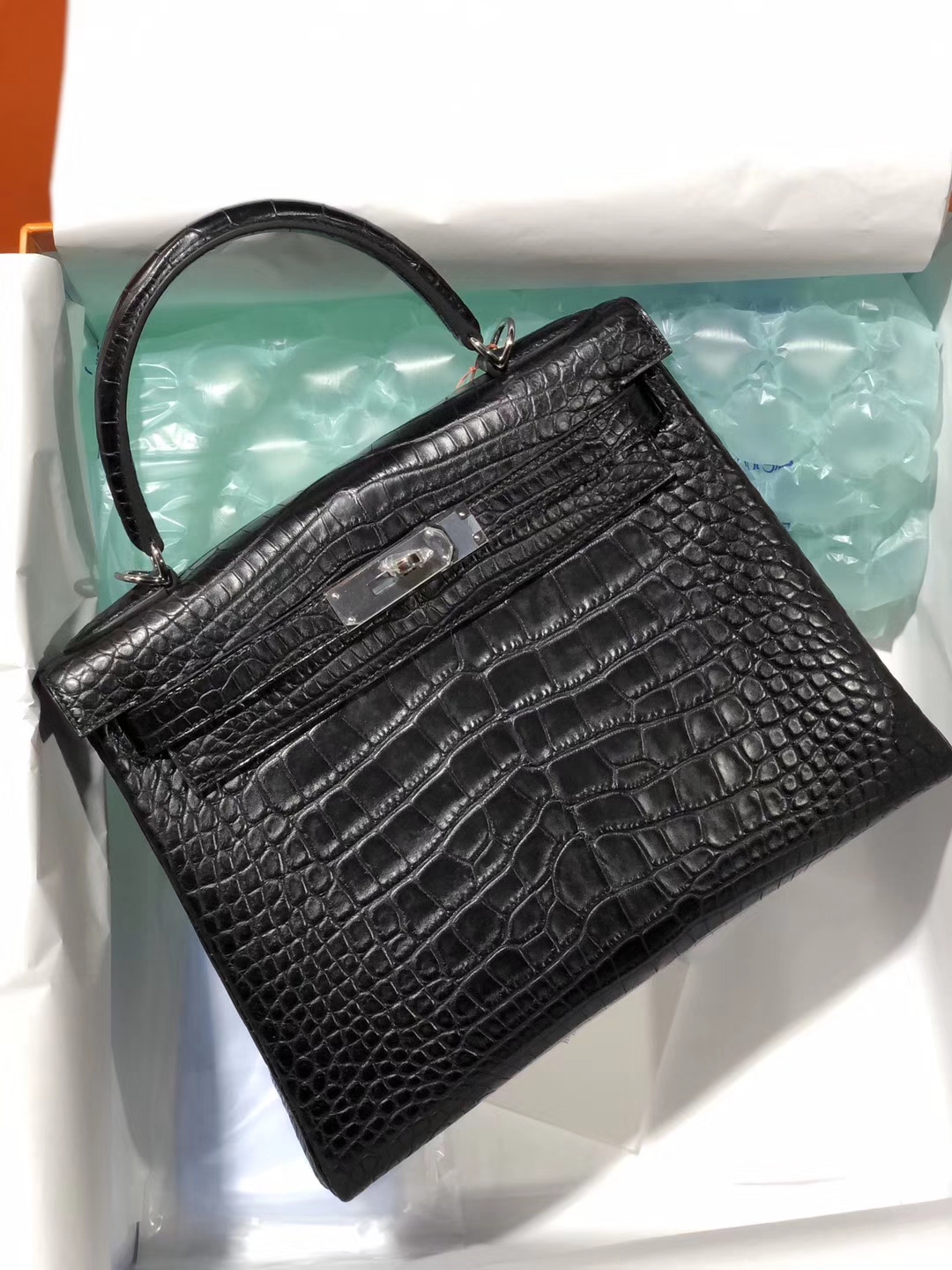 Hermès（爱马仕）Kelly 28cm Alligator matt 雾面鳄鱼 ck89 黑色 Noir 银扣 顶级手缝