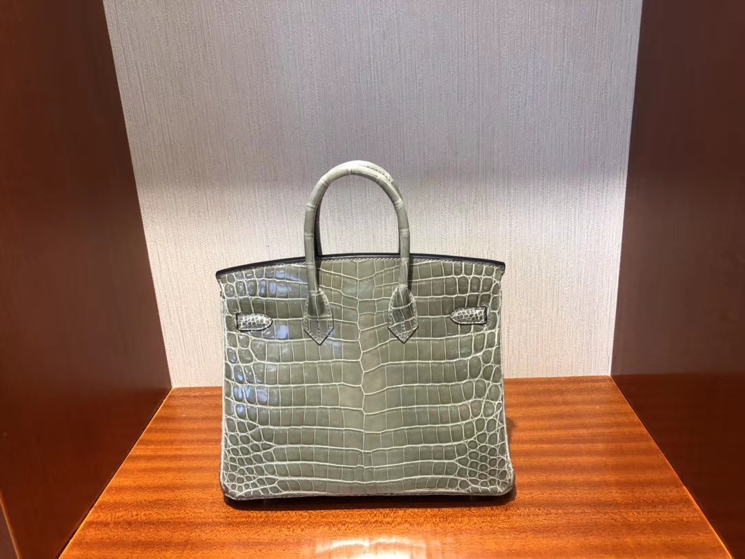 Hermès（爱马仕）Birkin 铂金包 Crocodile shiny 亮面鳄鱼 ck81 斑鸠灰 金扣 25cm