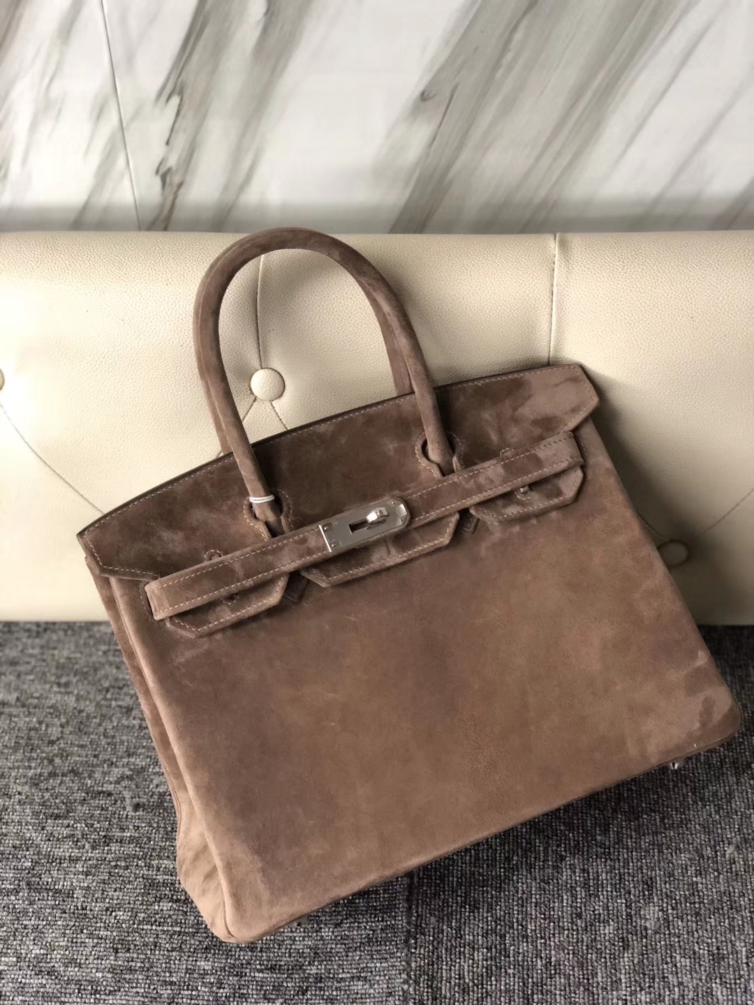 Hermès（爱马仕）Birkin 铂金包 麂皮 灰色 银扣 30cm