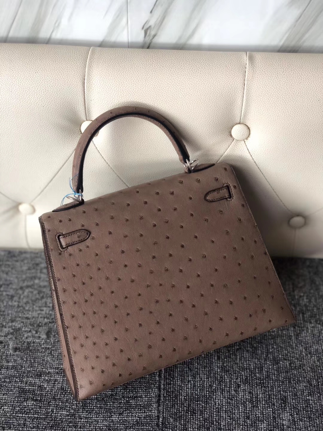 Hermès（爱马仕）Kelly 25cm Ostrich kk 鸵鸟 慕斯灰 金扣 银扣 顶级手缝 现货