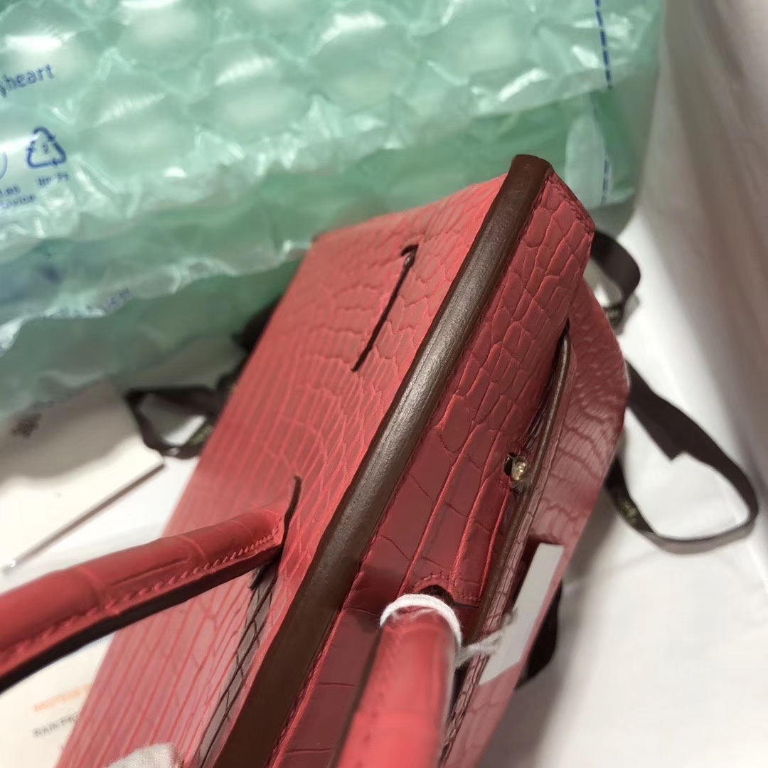 Hermès（爱马仕）Birkin 铂金包 Alligator matt雾面鳄鱼 A5 杜鹃红 金扣 25cm