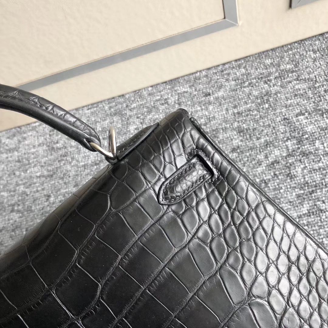 Hermès（爱马仕）Kelly 25cm Alligator matt 雾面鳄鱼 ck89 黑色 Noir 银扣 顶级手缝 现货
