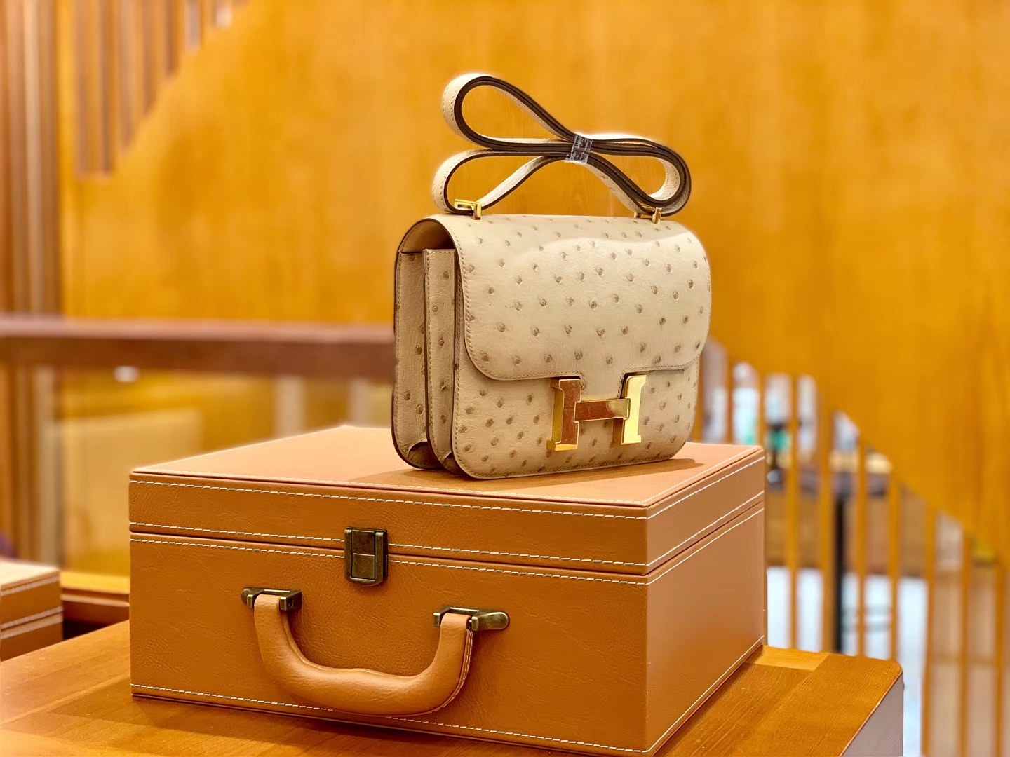 Hermès(爱马仕)Constance 空姐包 杏色 南非进口鸵鸟皮 18cm-拉尔森鳄鱼皮具定制 - 爱马仕包包官网 Hermès(爱马仕)Constance 空姐包 杏色 南非进口鸵鸟皮 18cm