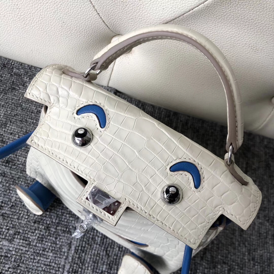 Hermès（爱马仕）Kelly doll 8L 奶油白Beton希腊蓝 银扣 小可爱