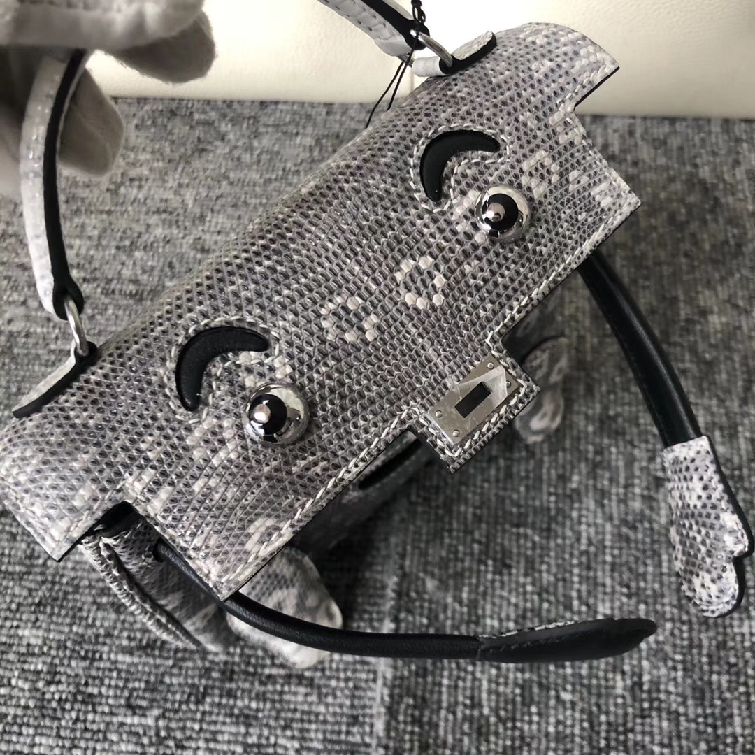 Hermès（爱马仕）Kelly doll  Lizard 小喜马拉雅色 拼 黑色 银扣 顶级手缝