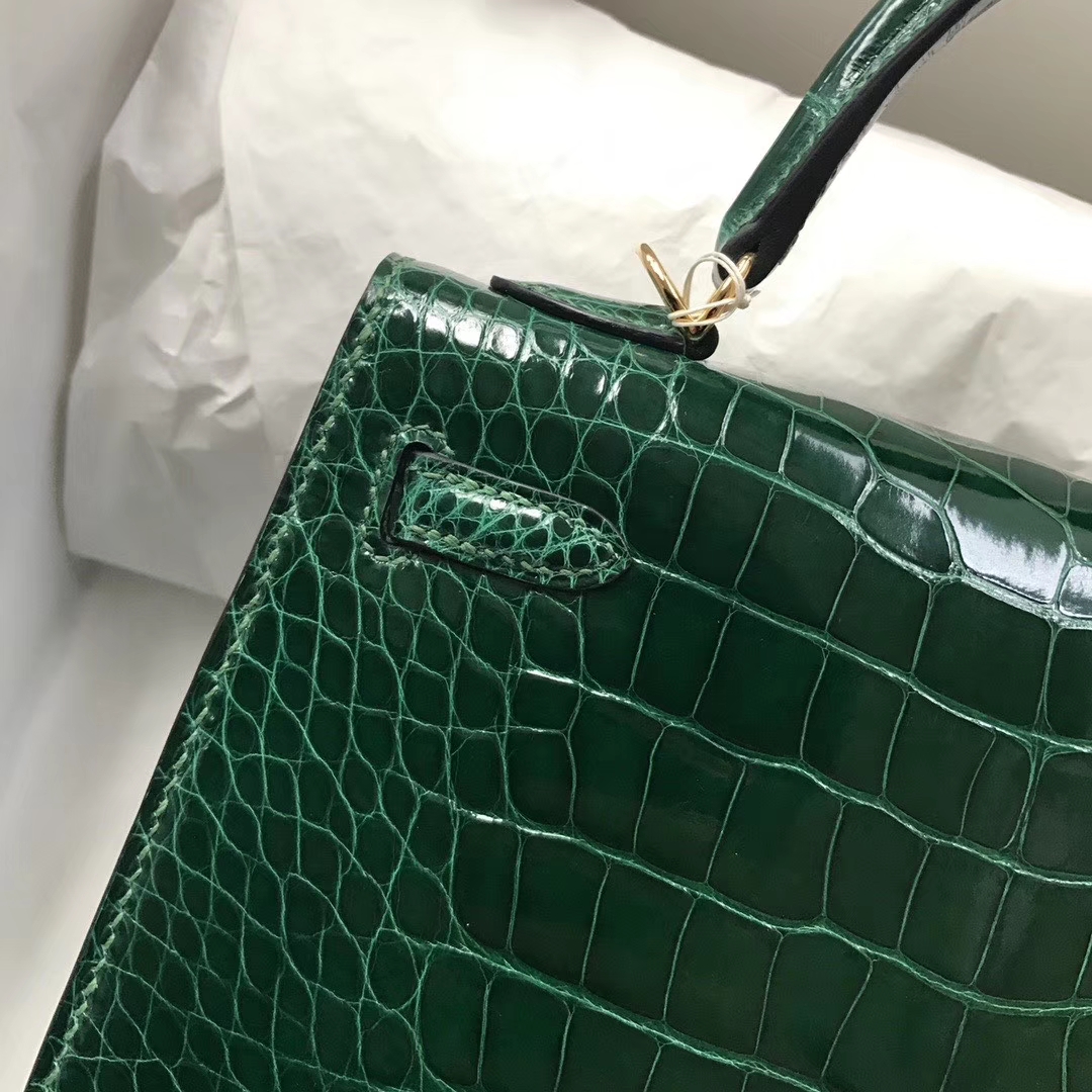 Hermès（爱马仕）Kelly 25cm Alligator shiny 亮面鳄鱼 ck67 祖母绿 金扣 顶级手缝 现货