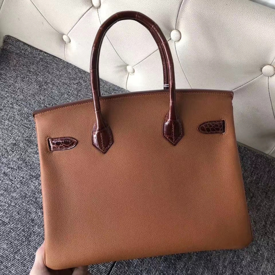 Hermès（爱马仕）Birkin 30cm Evecolor ck37 金棕色 鳄鱼蜜糖棕 金扣