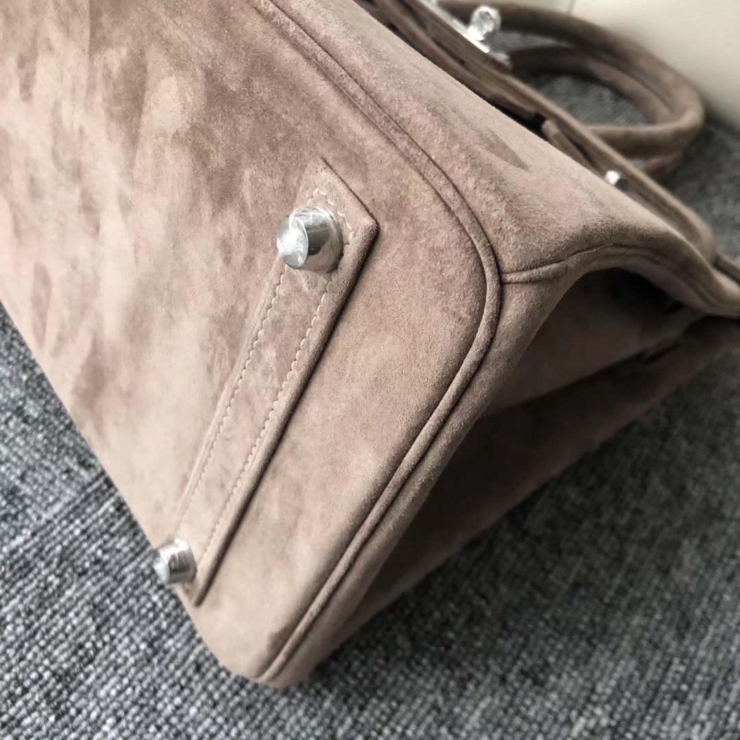 Hermès（爱马仕）Birkin 铂金包 麂皮 灰色 银扣 30cm