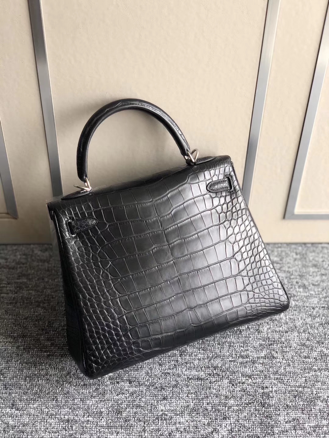 Hermès（爱马仕）Kelly 25cm Alligator matt 雾面鳄鱼 ck89 黑色 Noir 银扣 顶级手缝 现货