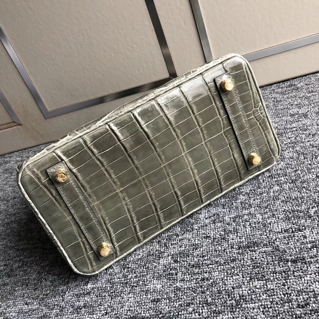 Hermès（爱马仕）Birkin 25cm Crocodile shiny 亮面鳄鱼 ck81 斑鸠灰 Gris T 金扣 拱珠 现货