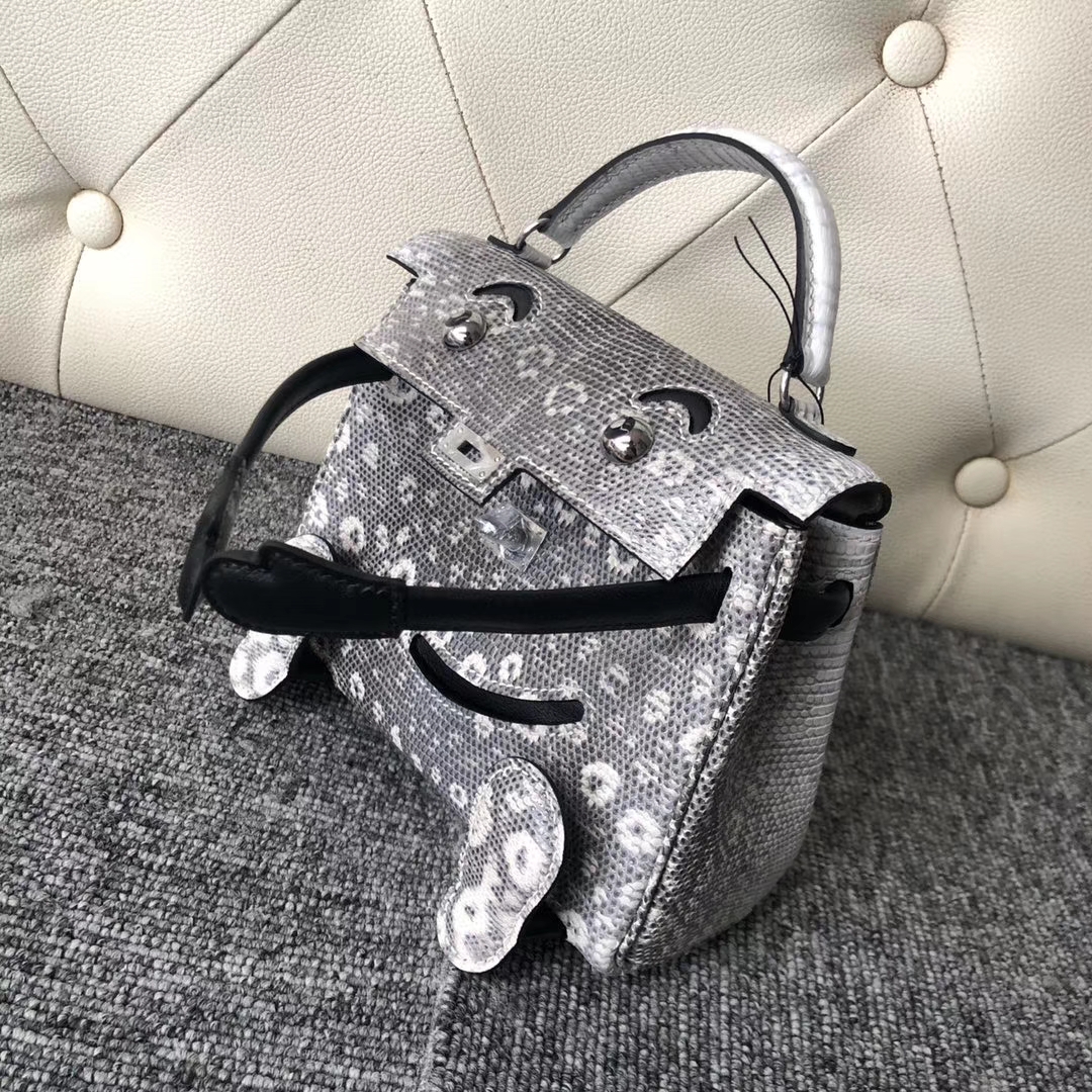 Hermès（爱马仕）Kelly doll  Lizard 小喜马拉雅色 拼 黑色 银扣 顶级手缝