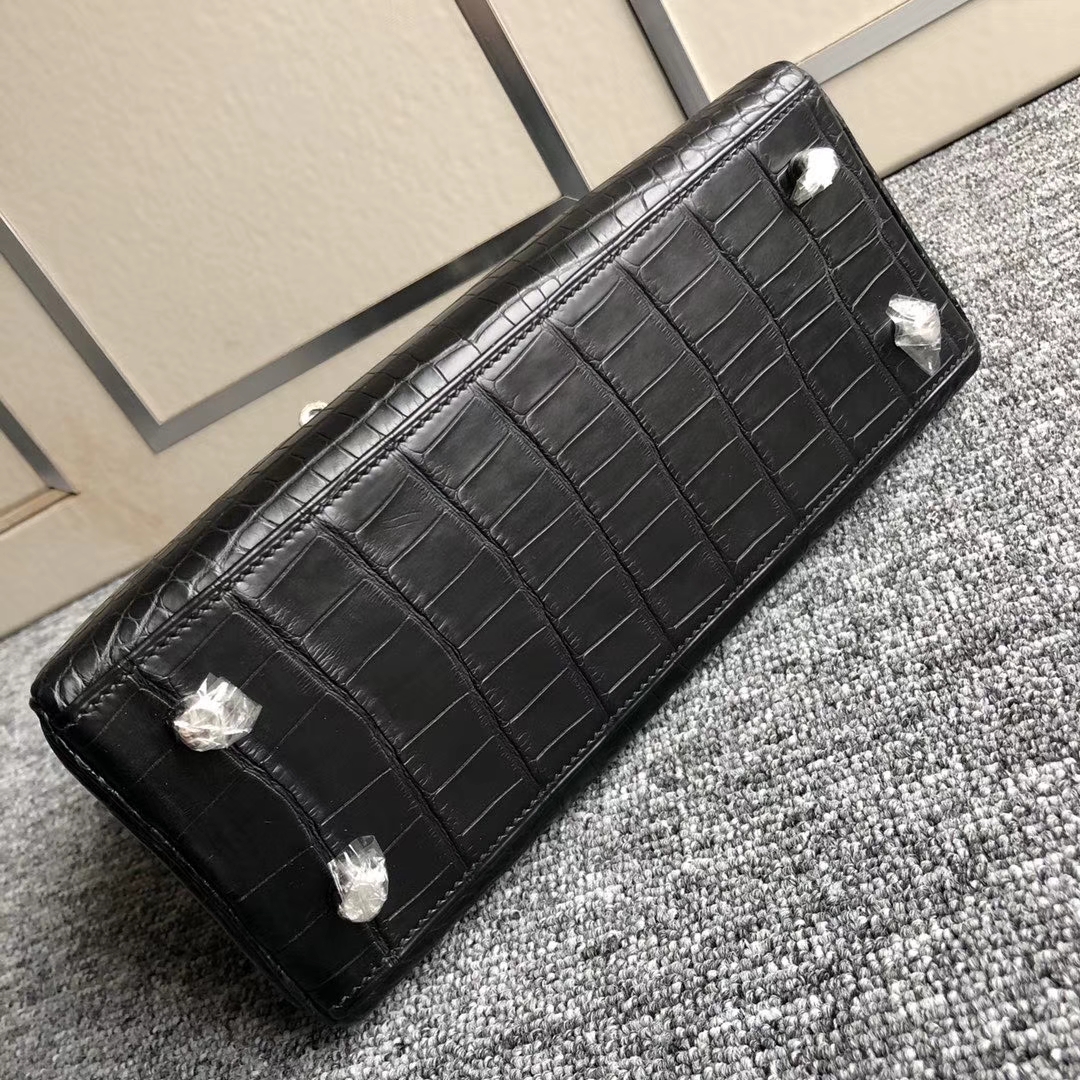 Hermès（爱马仕）Kelly 25cm Alligator matt 雾面鳄鱼 ck89 黑色 Noir 银扣 顶级手缝 现货