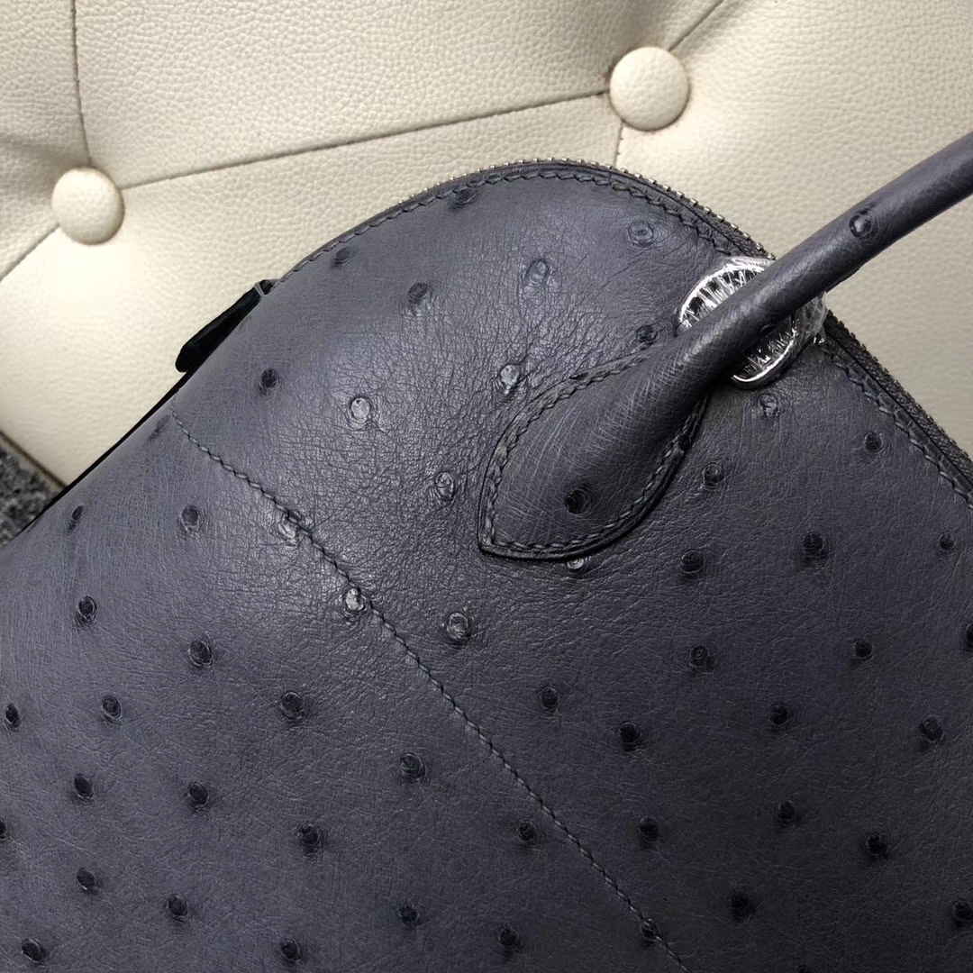 Hermès（爱马仕）Bolide 保龄球包 27cm  Ostrich kk 鸵鸟 玛瑙灰 银扣 顶级手缝