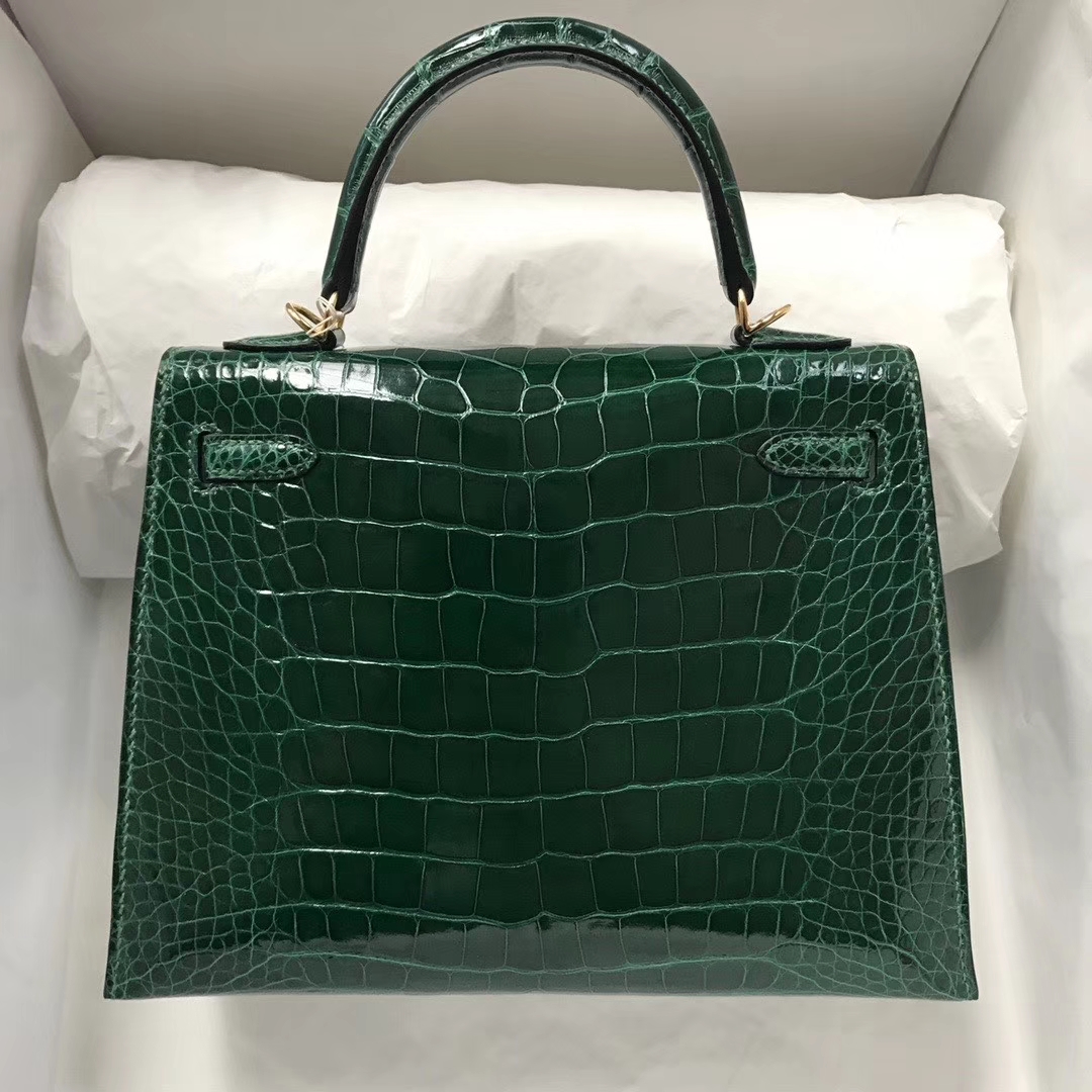 Hermès（爱马仕）Kelly 25cm Alligator shiny 亮面鳄鱼 ck67 祖母绿 金扣 顶级手缝 现货