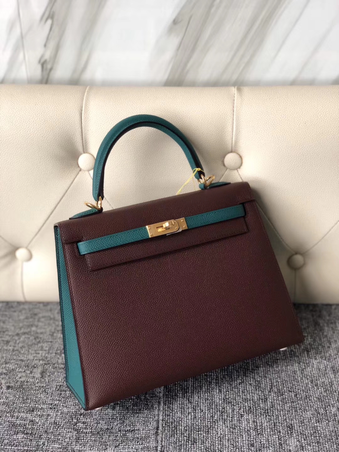 Hermès（爱马仕）Kelly 25cm Epsom 原厂掌纹皮 ck57 波尔多酒红 z6 孔雀绿 金扣 马蹄印