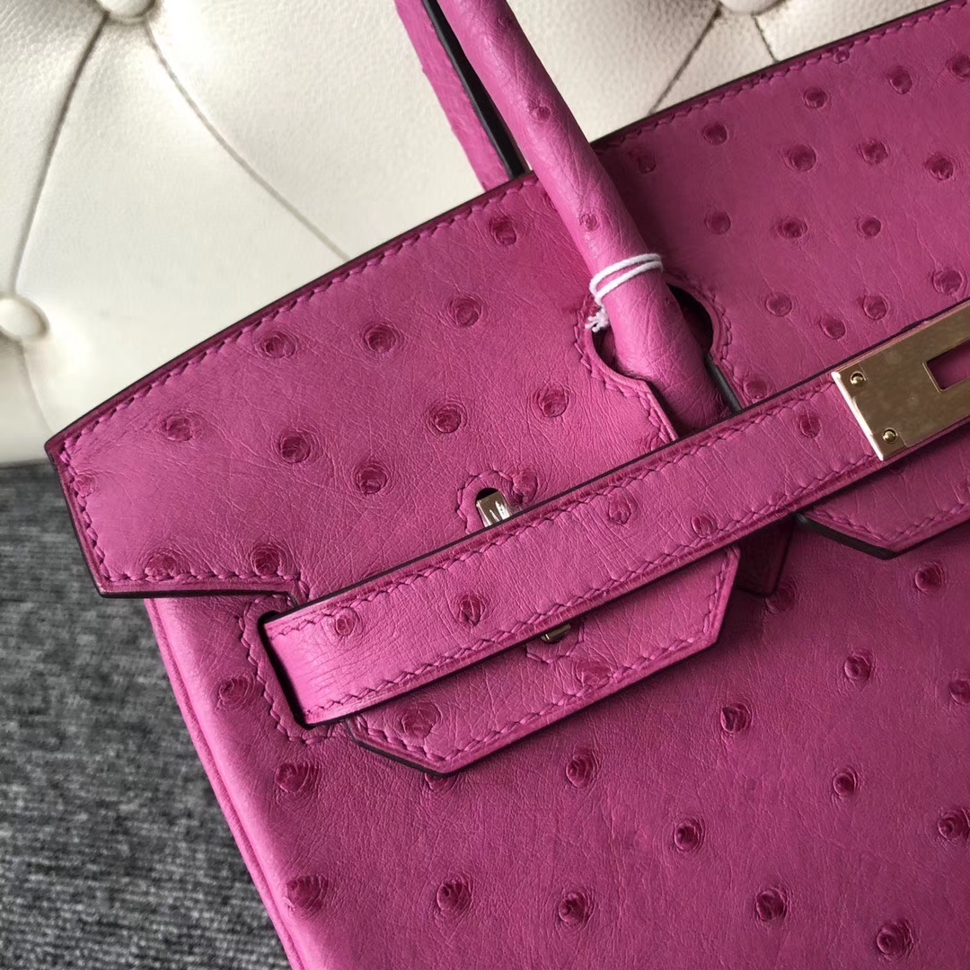 Hermès（爱马仕）Brikin 30cm Ostrich kk鸵鸟 E5 桃红 玫瑰金 rose gold