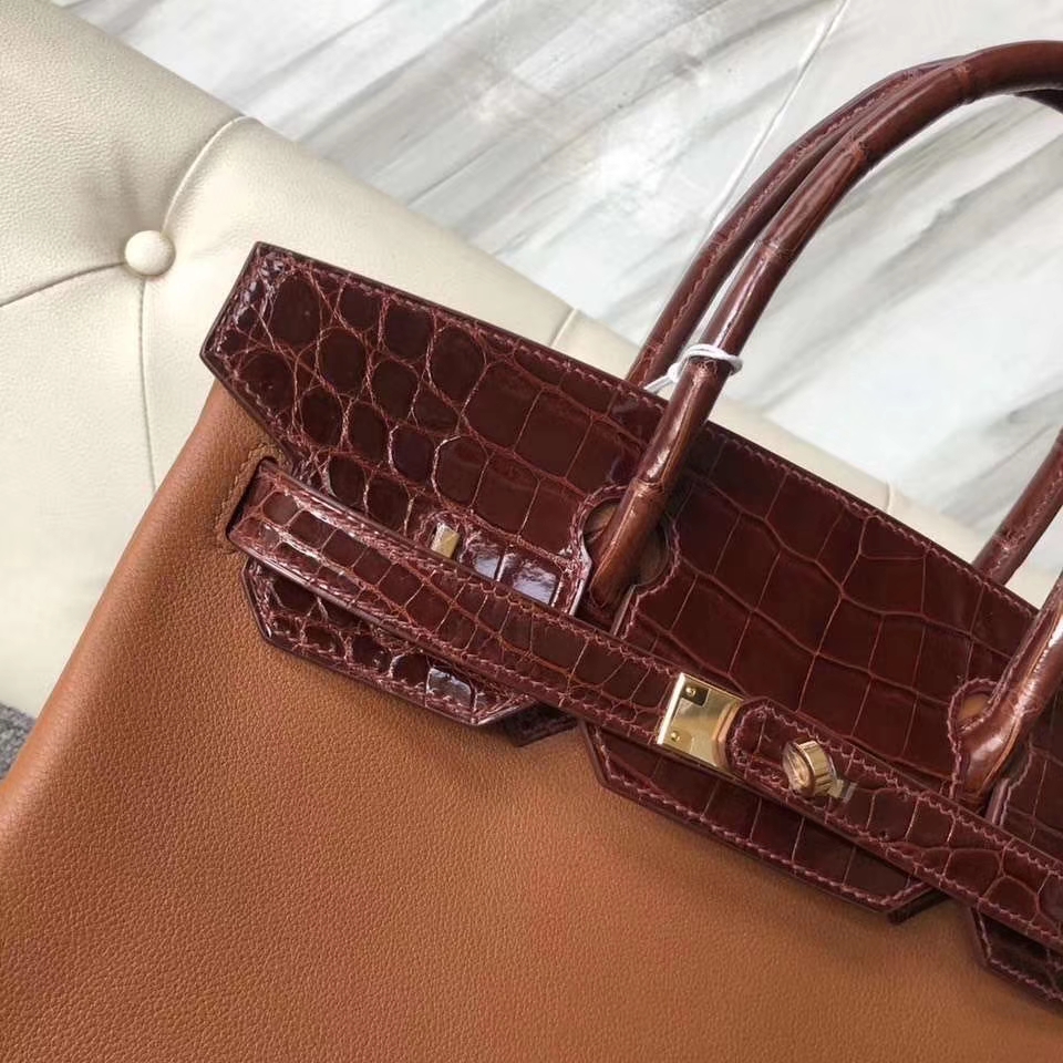 Hermès（爱马仕）Birkin 30cm Evecolor ck37 金棕色 鳄鱼蜜糖棕 金扣
