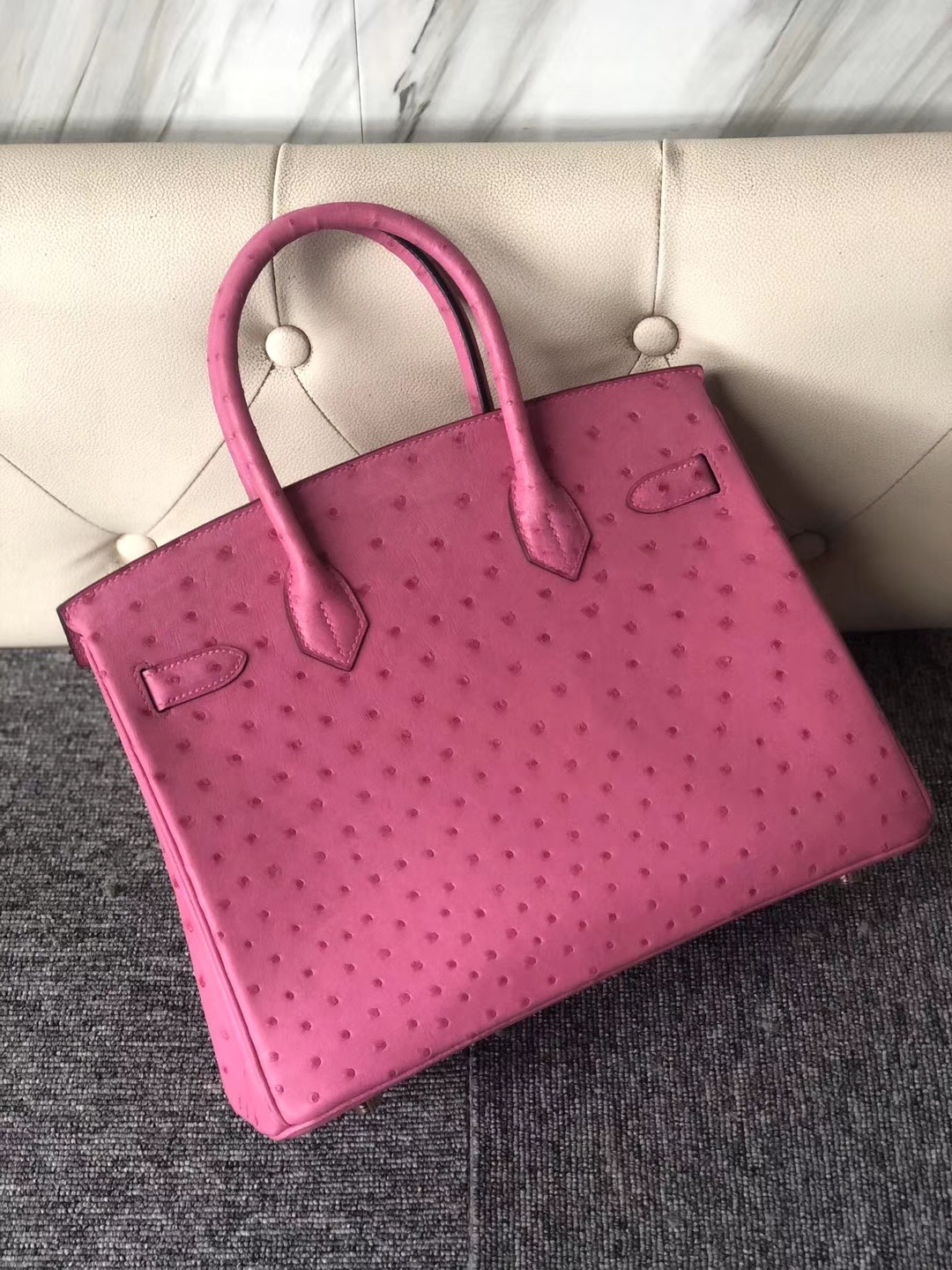 Hermès（爱马仕）Brikin 30cm Ostrich kk鸵鸟 E5 桃红 玫瑰金 rose gold