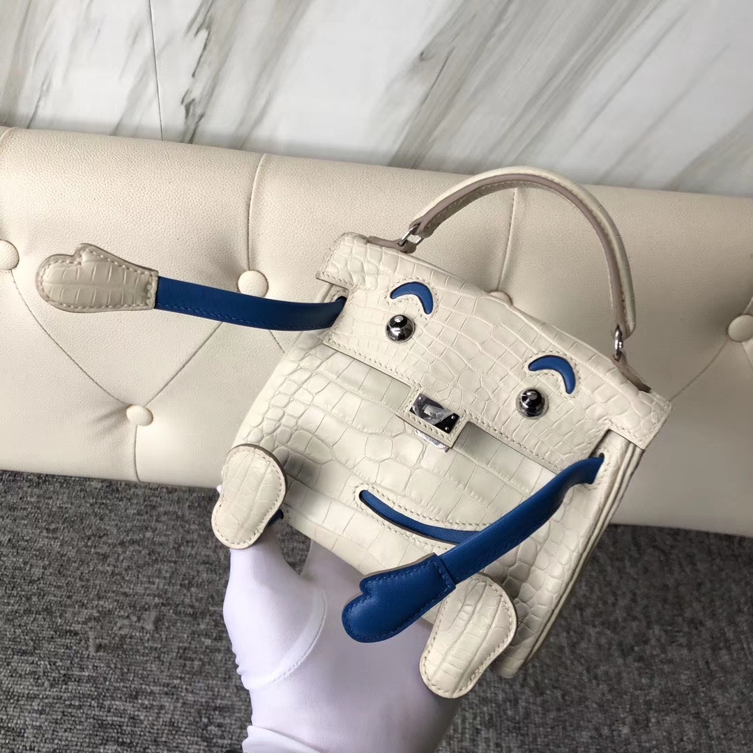 Hermès（爱马仕）Kelly doll 8L 奶油白Beton希腊蓝 银扣 小可爱