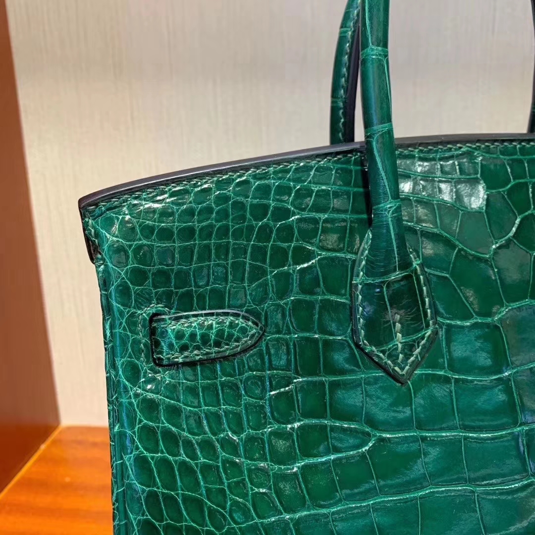 Hermès（爱马仕）Birkin 铂金包 亮面方块 美洲鳄鱼 Shiny Alligator Crocodile CK67祖母绿 金扣 25cm