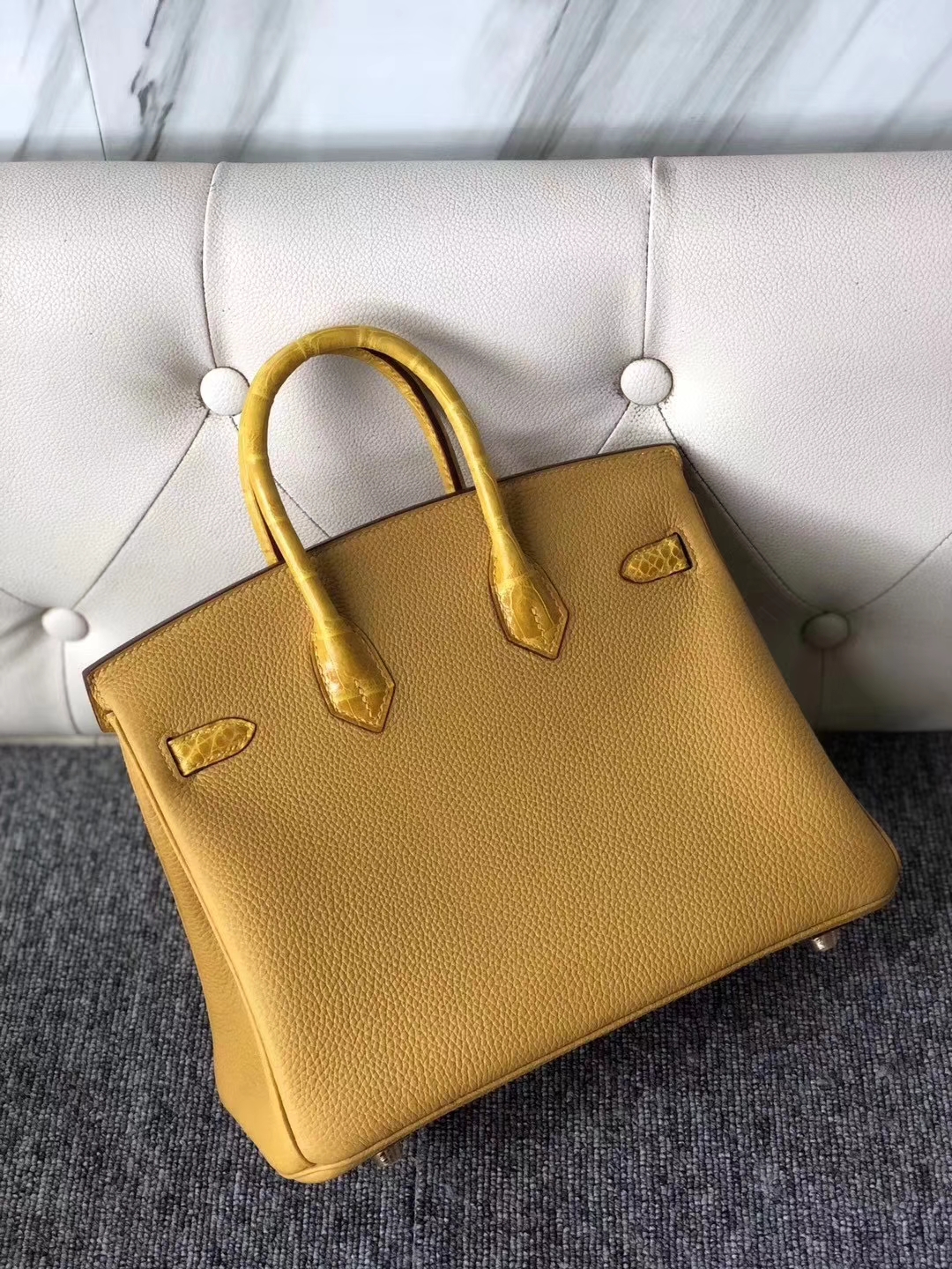 Hermès（爱马仕）Birkin 25cm touch 系列 9D 琥珀黄 Ambre 鳄鱼 金扣 现货