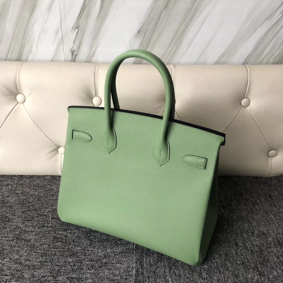 Hermès（爱马仕）Birkin 铂金包 Epsom 原厂掌纹皮 3I 蟋蟀绿 牛油果绿 银扣 30cm