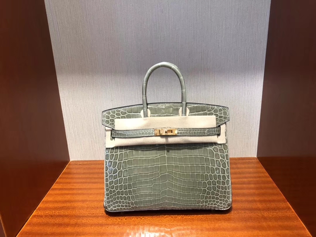 Hermès（爱马仕）Birkin 铂金包 Crocodile shiny 亮面鳄鱼 ck81 斑鸠灰 金扣 25cm