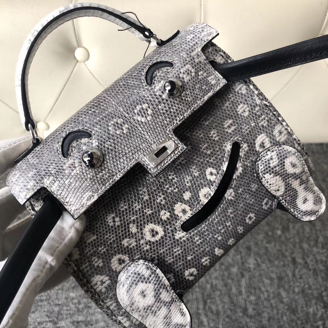 Hermès（爱马仕）Kelly doll  Lizard 小喜马拉雅色 拼 黑色 银扣 顶级手缝