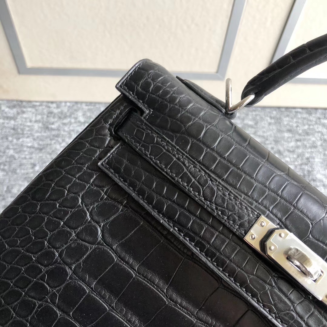Hermès（爱马仕）Kelly 25cm Alligator matt 雾面鳄鱼 ck89 黑色 Noir 银扣 顶级手缝 现货
