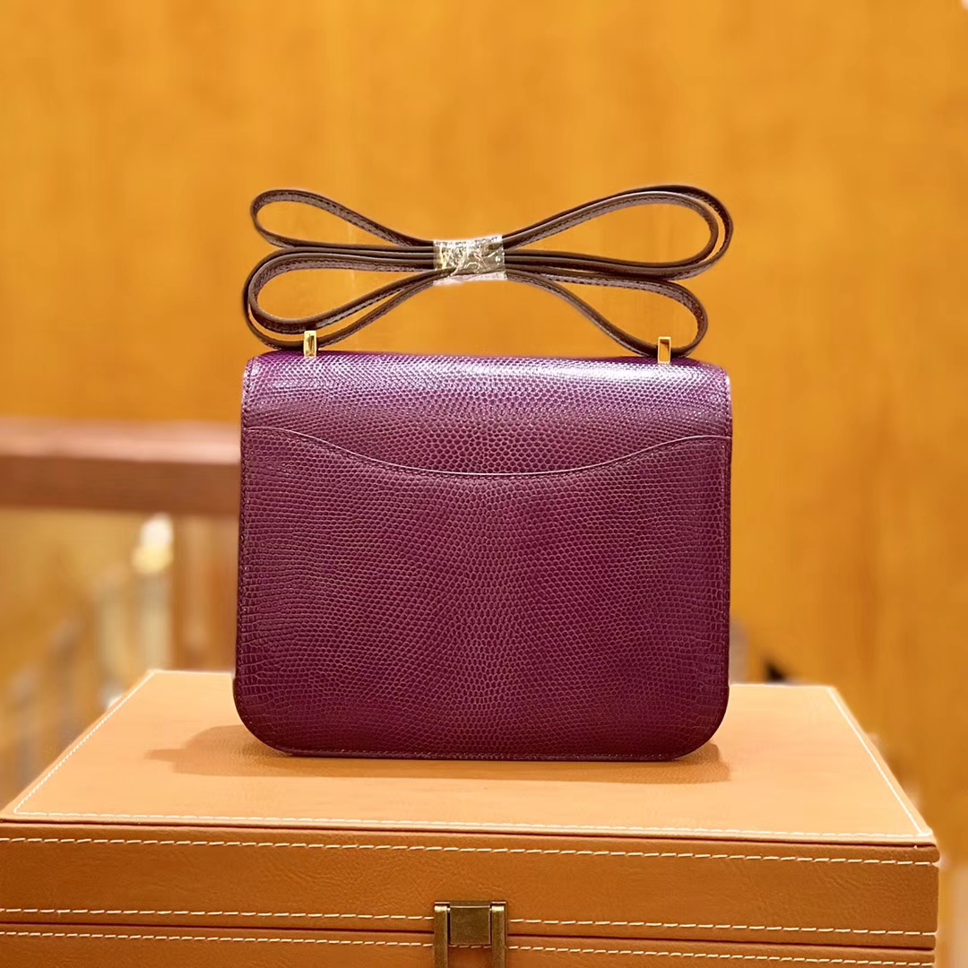 Hermès（爱马仕）Constance 空姐包 蜥蜴皮 橄榄绿 18cm