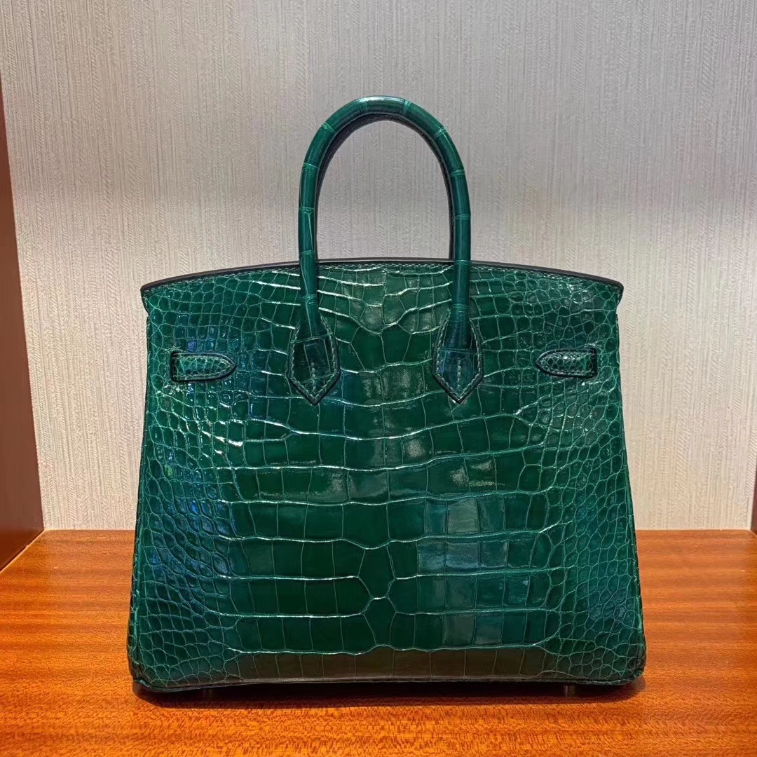 Hermès（爱马仕）Birkin 铂金包 亮面方块 美洲鳄鱼 Shiny Alligator Crocodile CK67祖母绿 金扣 25cm