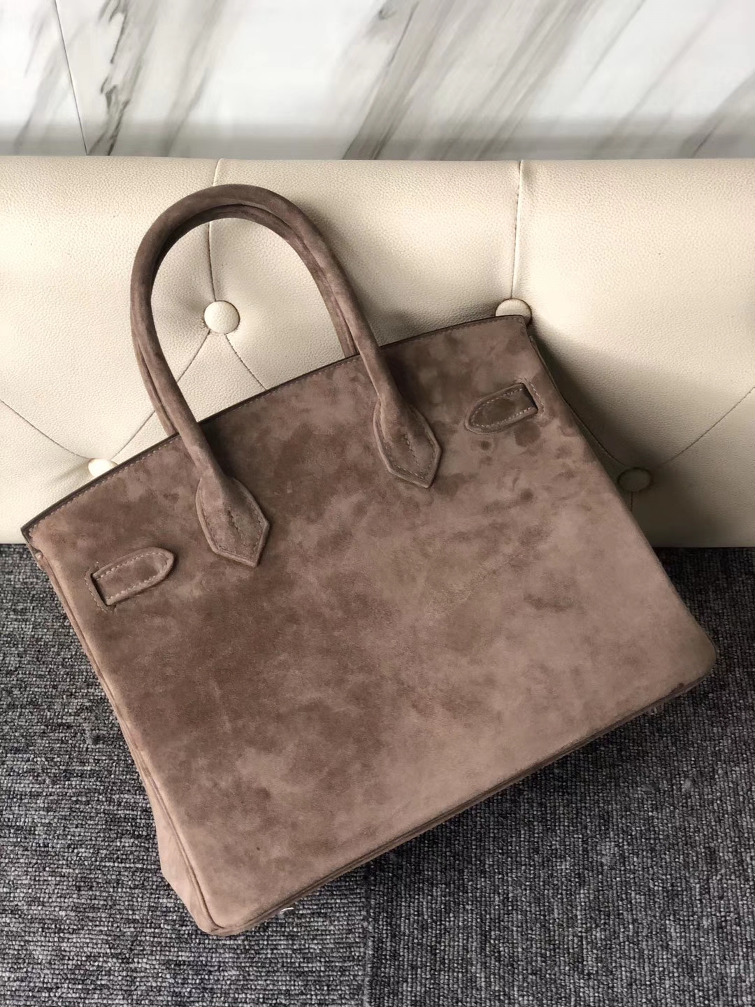 Hermès（爱马仕）Birkin 铂金包 麂皮 灰色 银扣 30cm