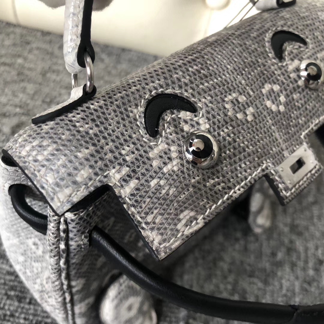 Hermès（爱马仕）Kelly doll  Lizard 小喜马拉雅色 拼 黑色 银扣 顶级手缝