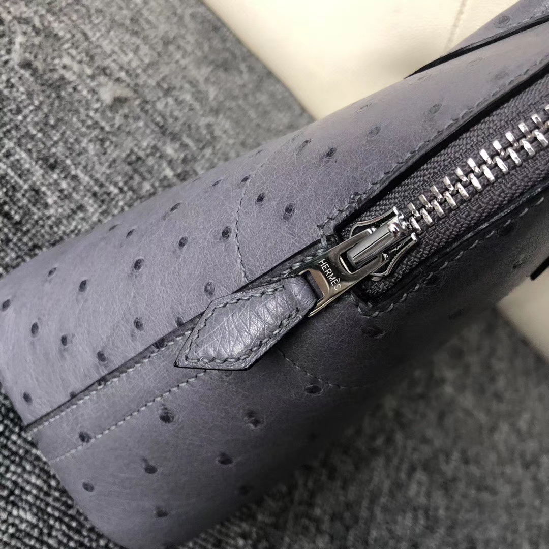 Hermès（爱马仕）Bolide 保龄球包 27cm  Ostrich kk 鸵鸟 玛瑙灰 银扣 顶级手缝