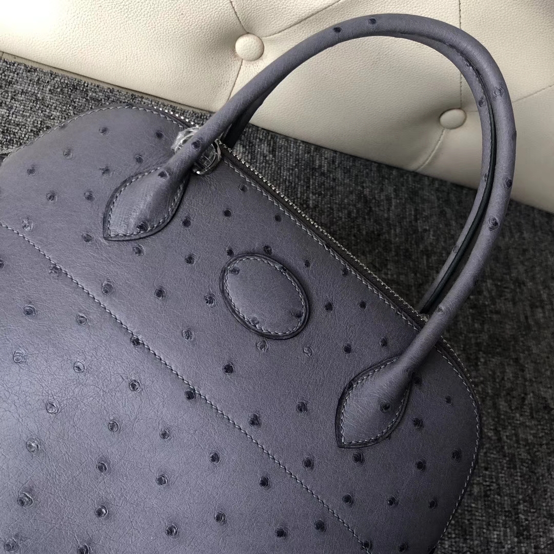 Hermès（爱马仕）Bolide 保龄球包 27cm  Ostrich kk 鸵鸟 玛瑙灰 银扣 顶级手缝