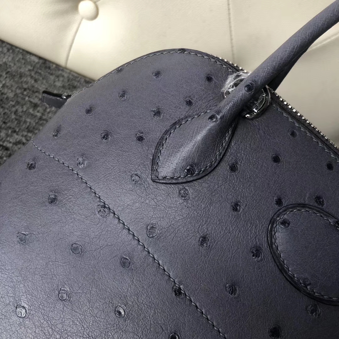 Hermès（爱马仕）Bolide 保龄球包 27cm  Ostrich kk 鸵鸟 玛瑙灰 银扣 顶级手缝