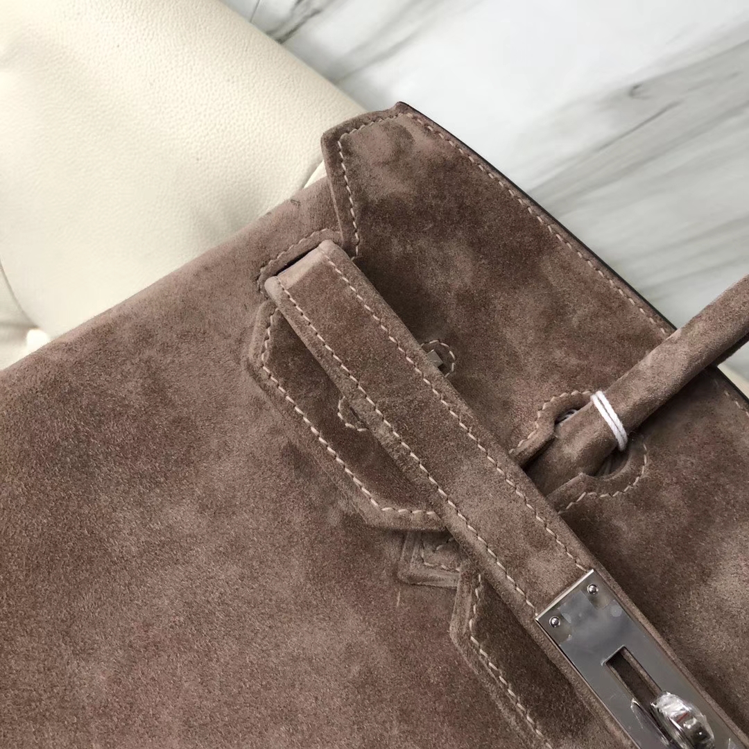 Hermès（爱马仕）Birkin 铂金包 麂皮 灰色 银扣 30cm