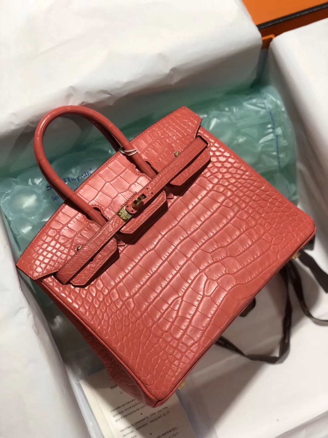Hermès（爱马仕）Birkin 铂金包 Alligator matt雾面鳄鱼 A5 杜鹃红 金扣 25cm