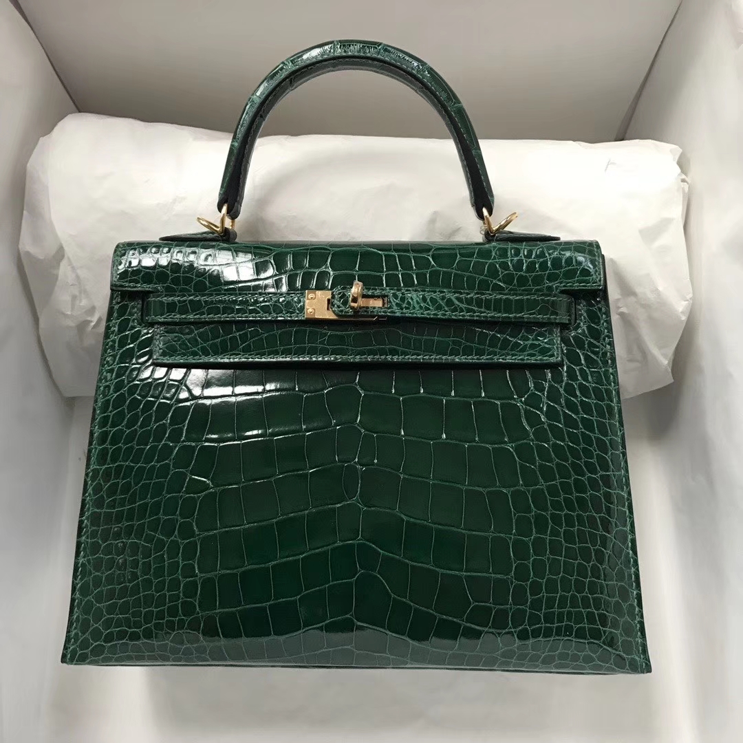 Hermès（爱马仕）Kelly 25cm Alligator shiny 亮面鳄鱼 ck67 祖母绿 金扣 顶级手缝 现货