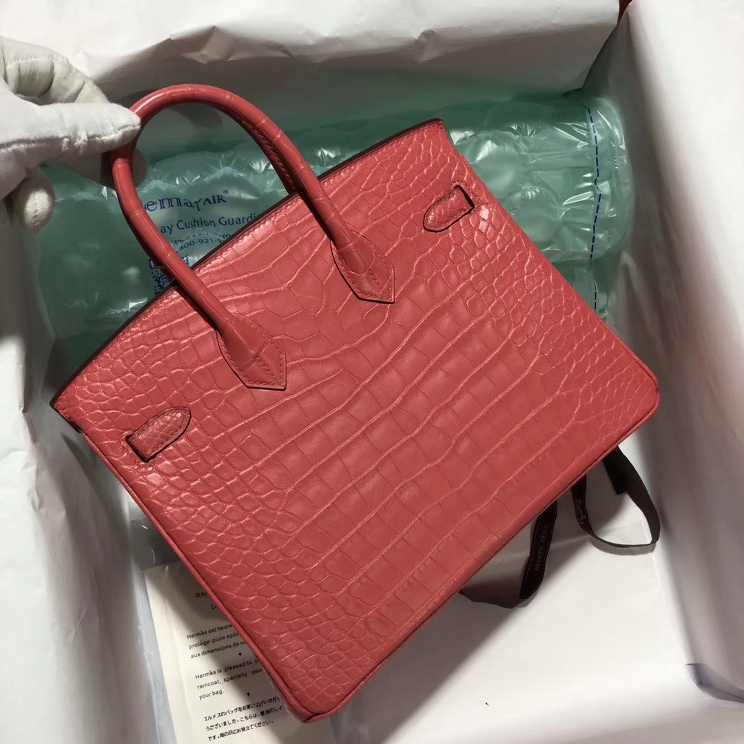 Hermès（爱马仕）Birkin 铂金包 Alligator matt雾面鳄鱼 A5 杜鹃红 金扣 25cm