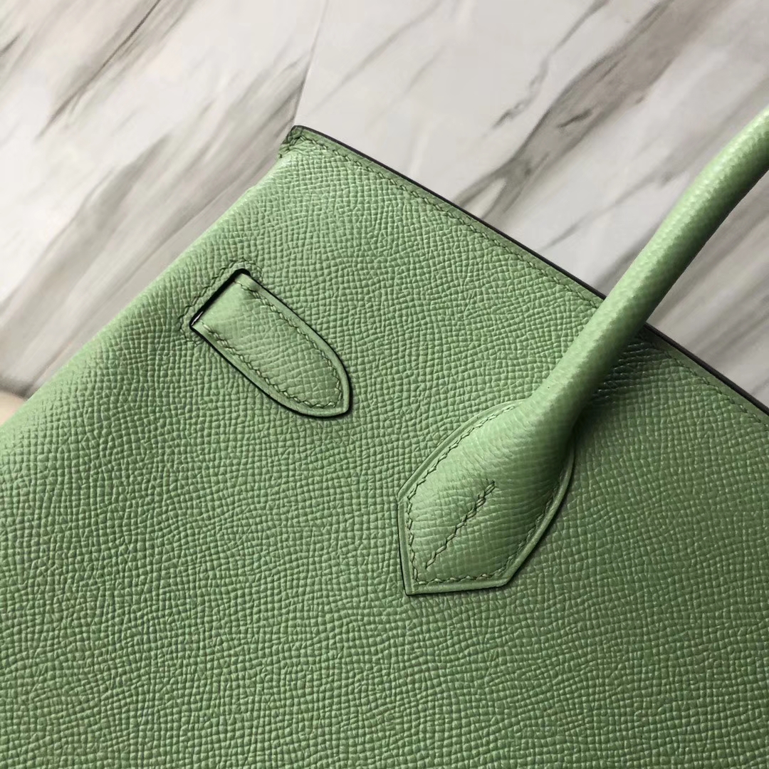 Hermès（爱马仕）Birkin 铂金包 Epsom 原厂掌纹皮 3I 蟋蟀绿 牛油果绿 银扣 30cm
