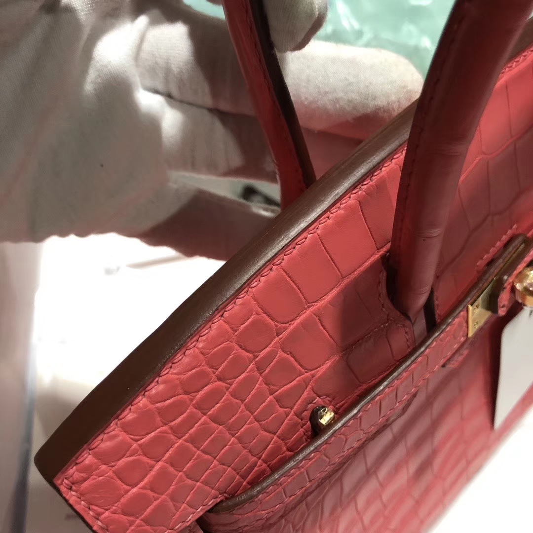 Hermès（爱马仕）Birkin 铂金包 Alligator matt雾面鳄鱼 A5 杜鹃红 金扣 25cm