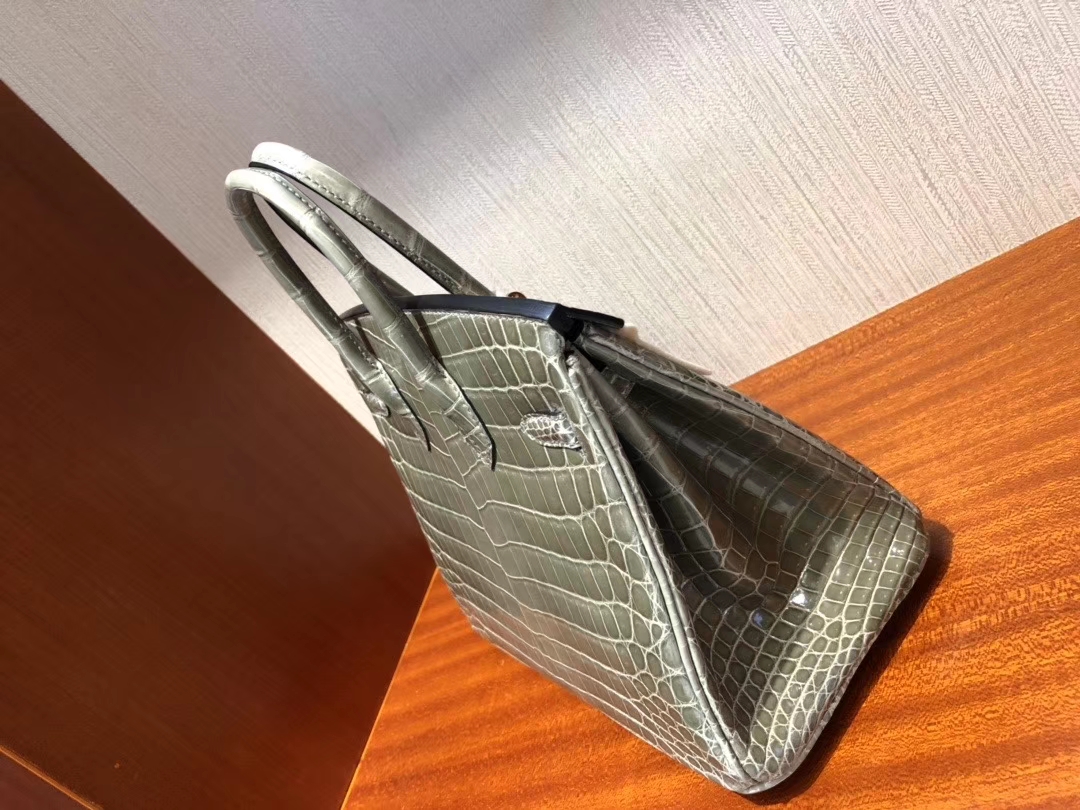 Hermès（爱马仕）Birkin 铂金包 Crocodile shiny 亮面鳄鱼 ck81 斑鸠灰 金扣 25cm