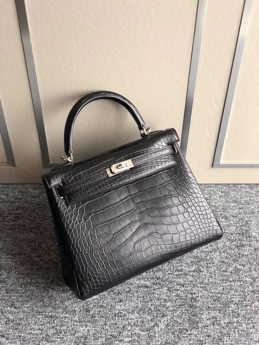 Hermès（爱马仕）Kelly 25cm Alligator matt 雾面鳄鱼 ck89 黑色 Noir 银扣 顶级手缝 现货